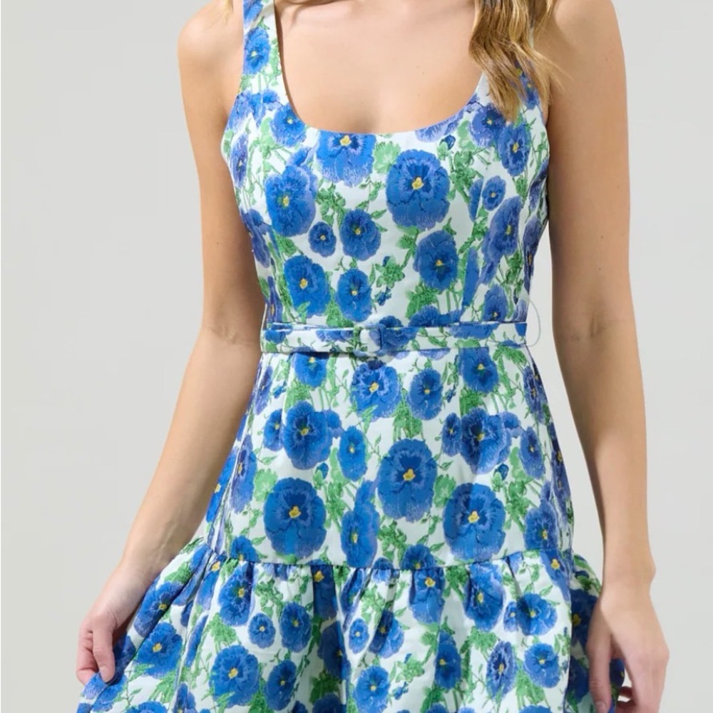 Aqua Blue and White Floral Mini Dress